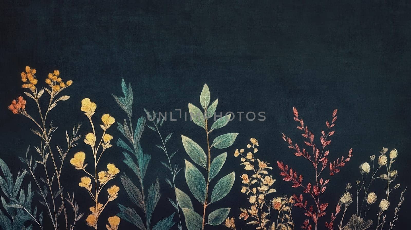 Detailed botanical watercolor illustration on dark