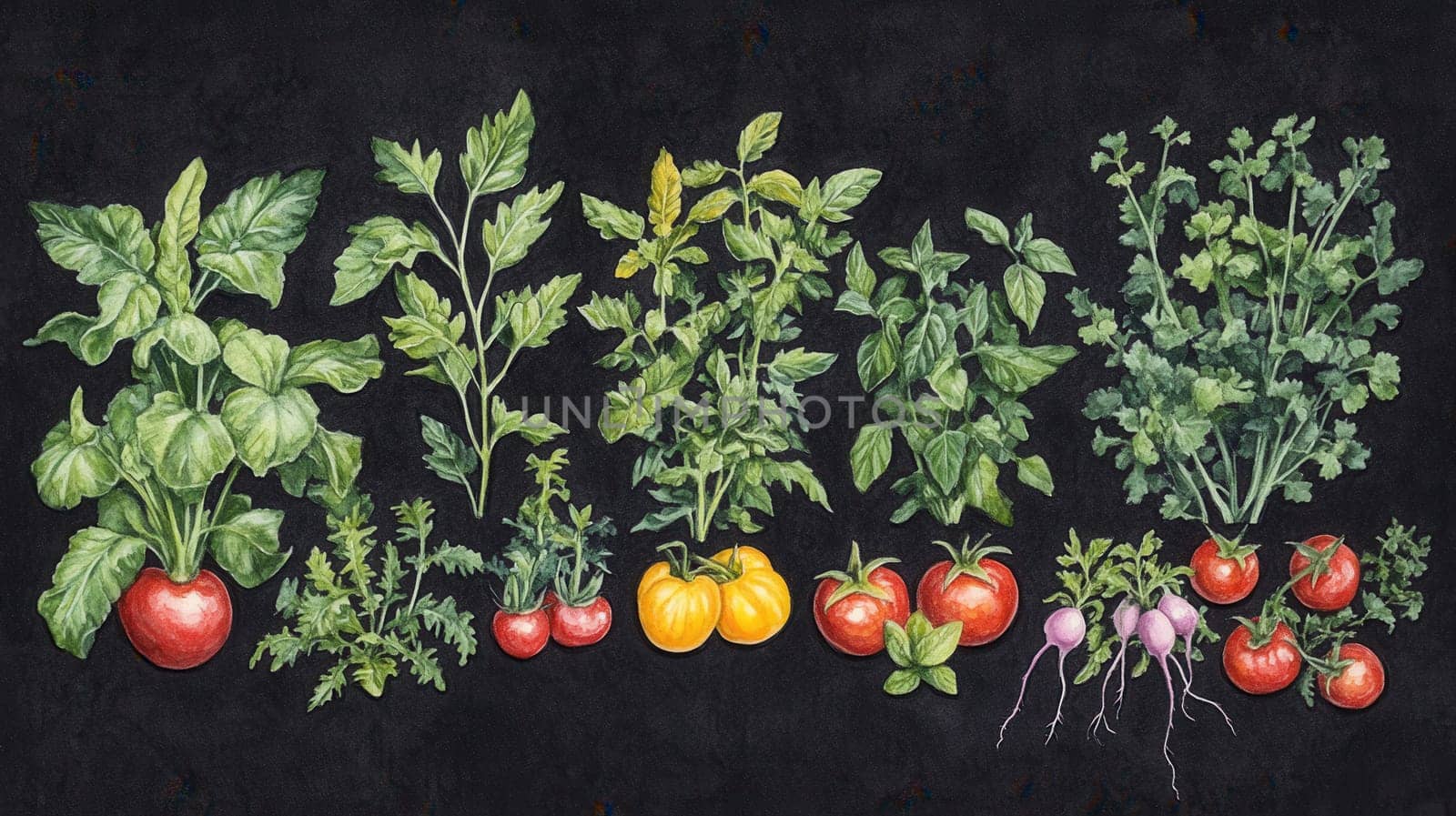 Detailed botanical drawing of vegetables