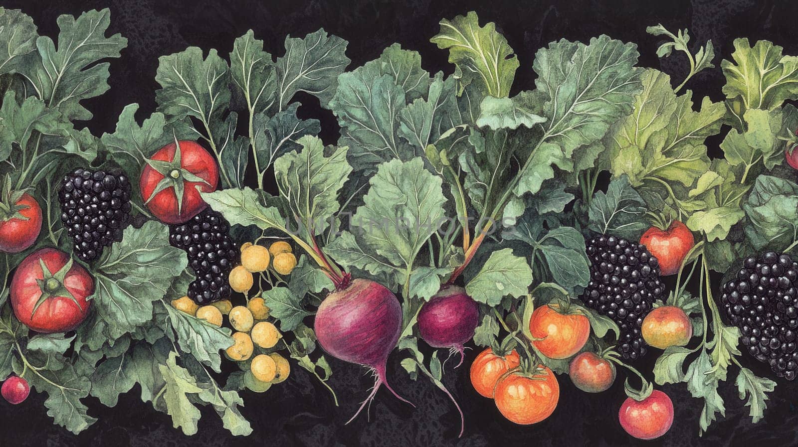 Detailed botanical drawing of vegetables