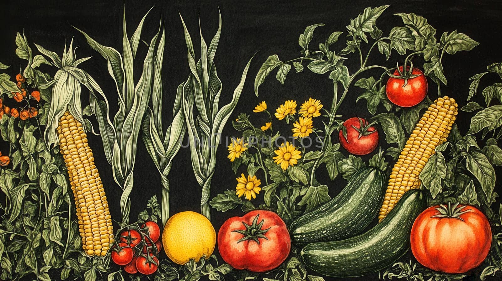 Detailed botanical drawing of vegetables