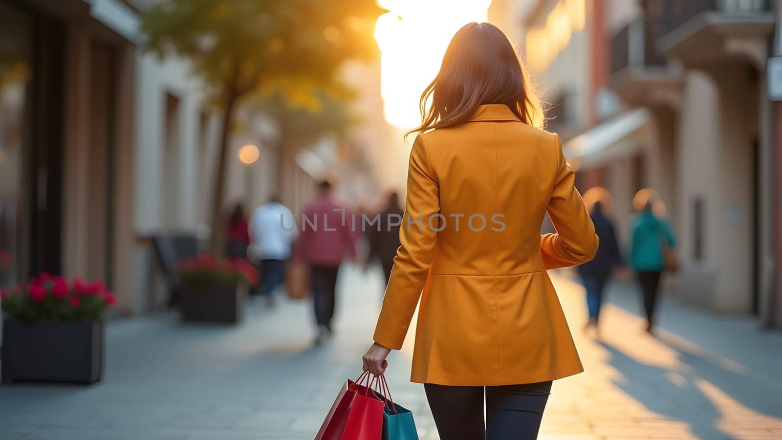 stylish lady with colorful paper bags on shopping, generative ai. High quality photo