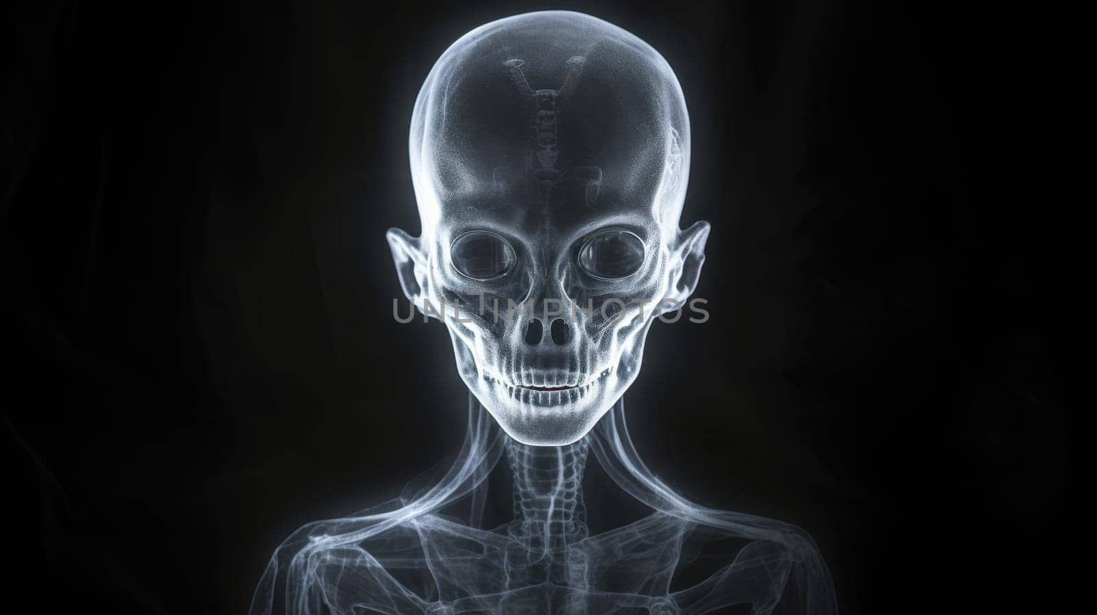 Human skull X-ray, head and neck bones, cervical spine, medical science.
