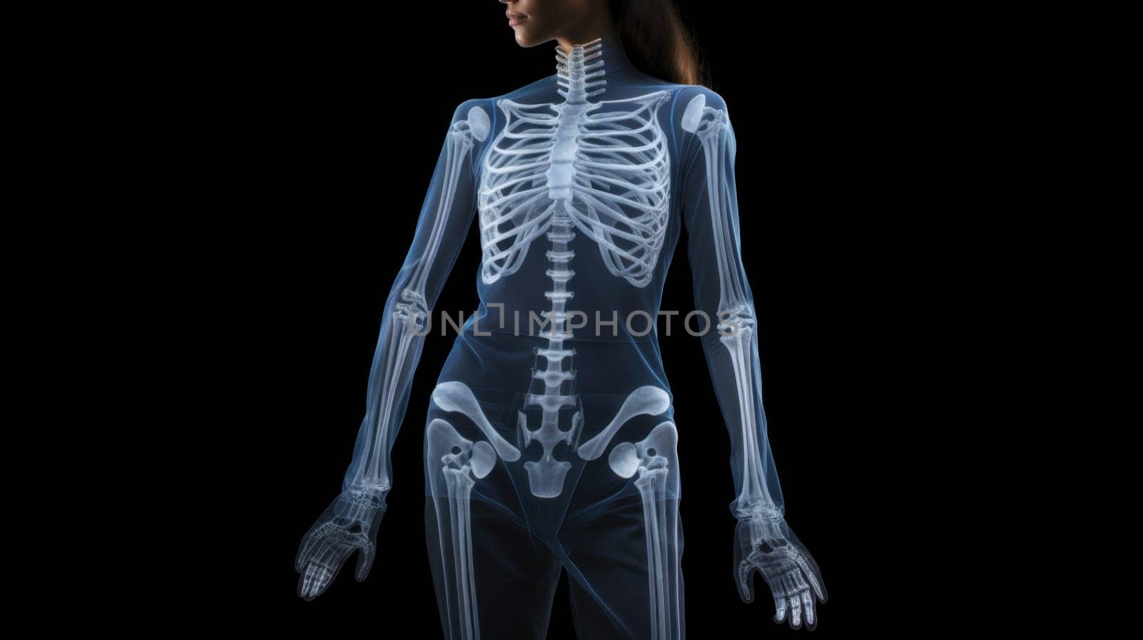 Comprehensive X-ray Imaging of a Womans Upper Body, Front View for Medical Analysis.