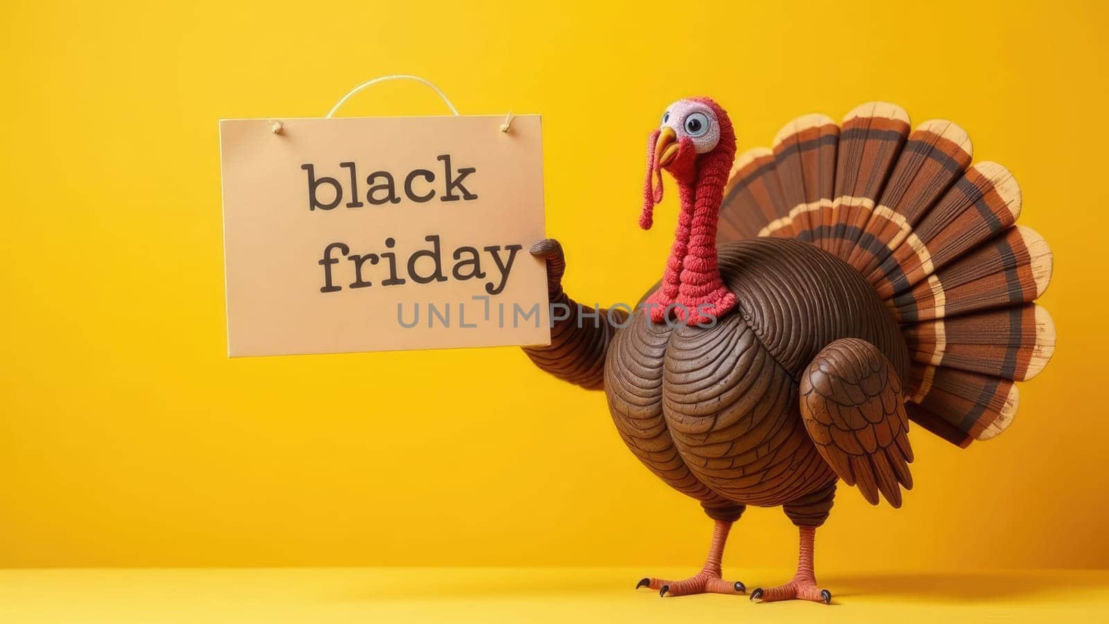 Thanksgiving Turkey Holding a Sign That Says Black Friday Sale Event Promotion.