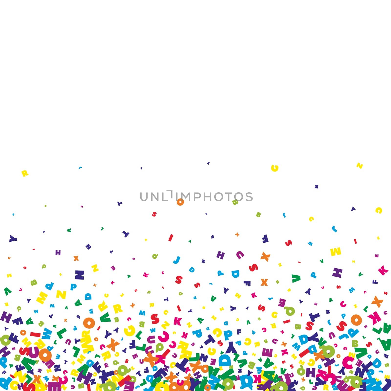 Flying latin letters. Colorful childish scattered charachters of English alphabet. Foreign languages study concept. Back to school banner .