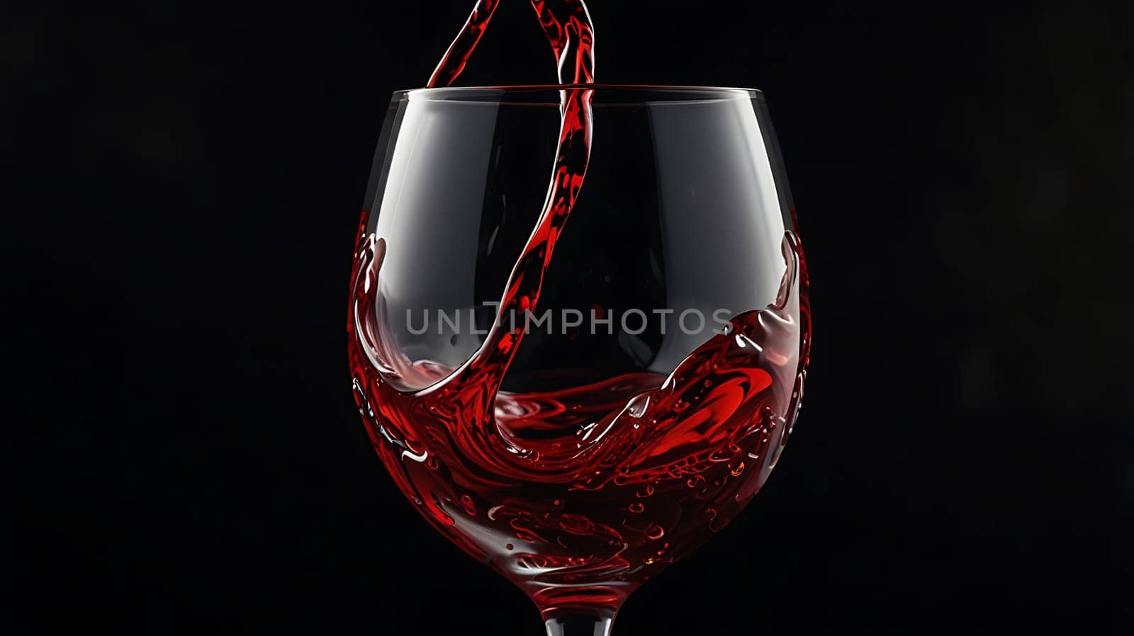 This high-quality image captures the moment red wine is poured into a glass, creating a beautiful swirl of liquid. The deep red color of the wine and the elegant shape of the glass make for a stunning visual. This image is perfect for use in advertising, food and beverage websites, and other projects related to wine and fine dining. It evokes a sense of luxury and sophistication, making it ideal for showcasing the quality of your products or services. ,