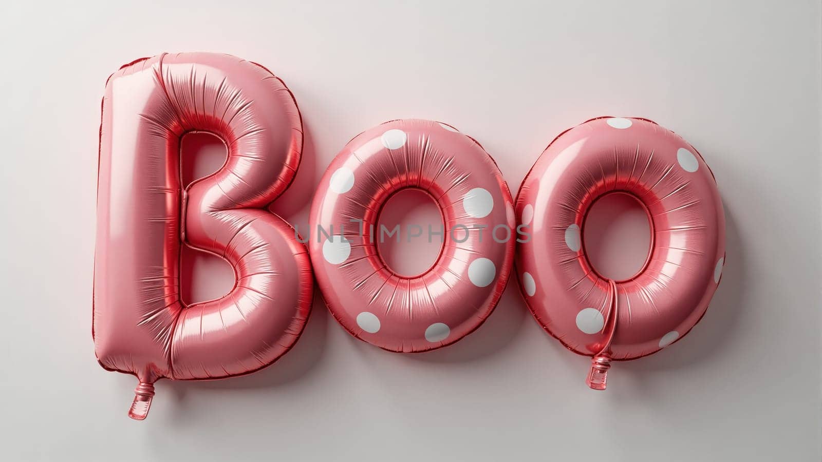 Colorful balloons arranged to spell Boo create a fun and festive atmosphere, perfect for Halloween celebrations. The shiny materials reflect light, making the setting inviting and lively.