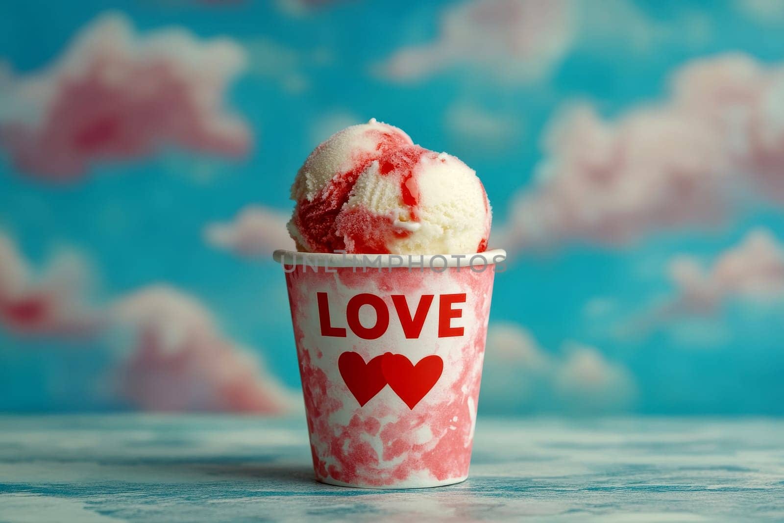 Studio shot of ice cream with cup typing LOVE on isolated background. High quality illustration
