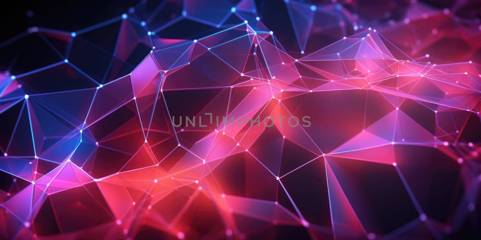 3D network connections with plexus design cyberpunk color background wallpaper. Generative AI image weber.