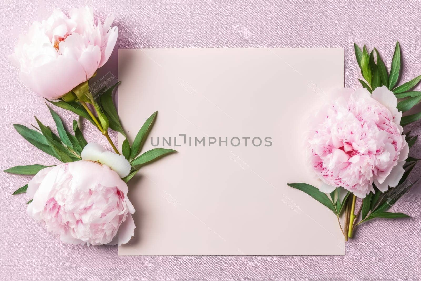 Mockup blank white paper with Peony flower with greeting card, Copy space. Generative AI weber. by biancoblue