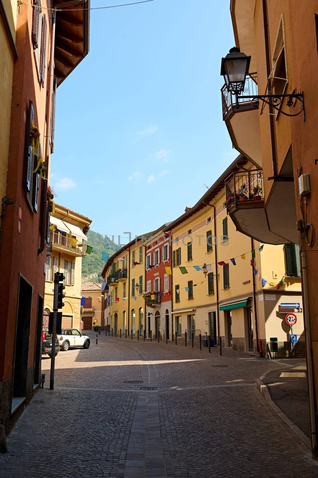 Still life. Architecture. Medieval alley with various shops in Canzo, Lombardy, Italy. September 2023. Travel destination. Tourism by artgf