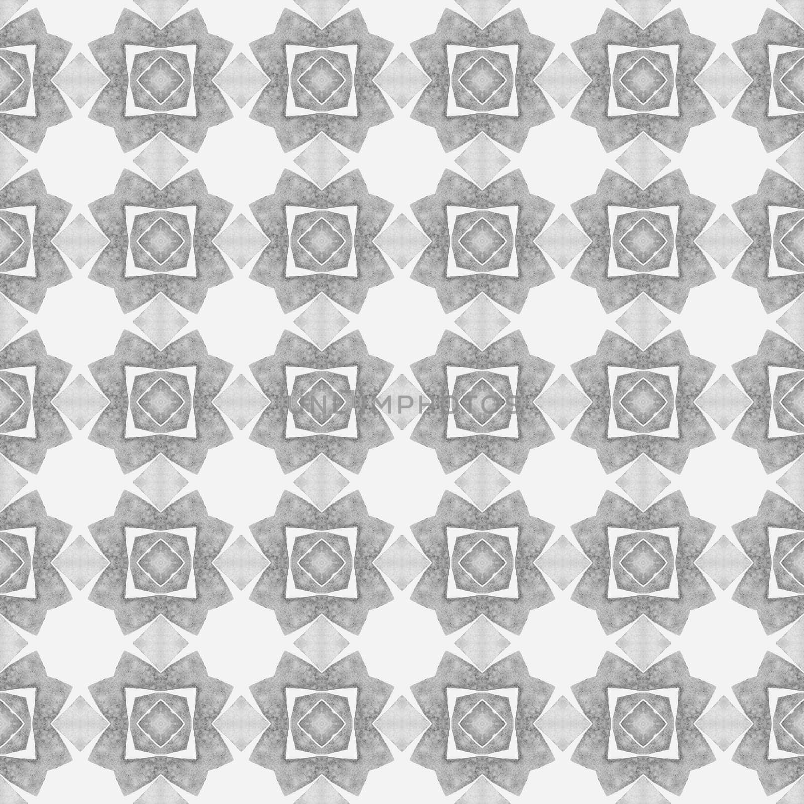Textile ready artistic print, swimwear fabric, wallpaper, wrapping. Black and white creative boho chic summer design. Watercolor ikat repeating tile border. Ikat repeating swimwear design.