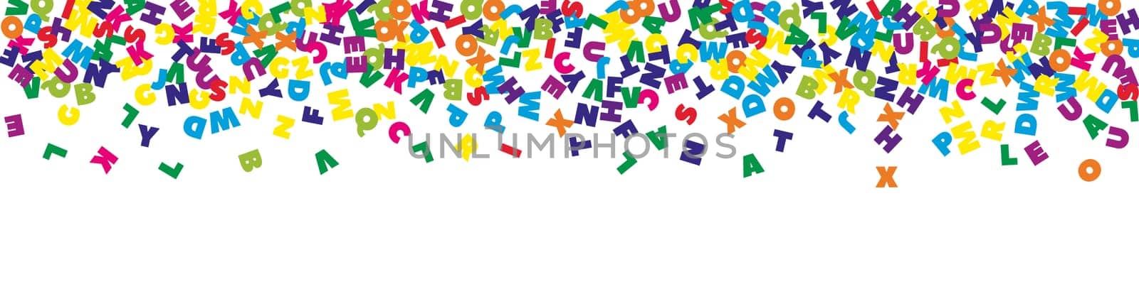 Falling letters of English language. Colorful childish flying characters of Latin alphabet. Foreign languages study concept. Back to school banner .