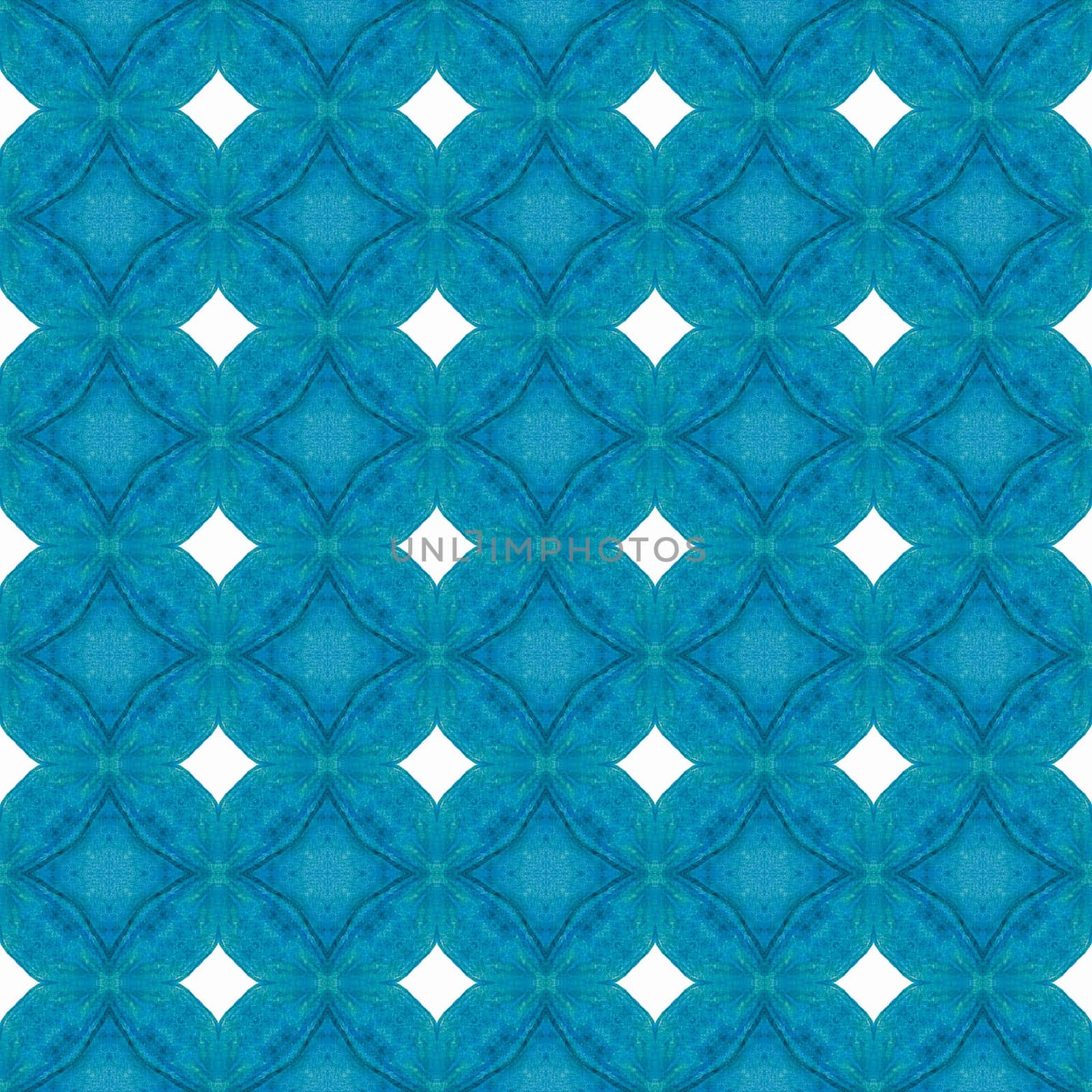 Tiled watercolor background. Blue modern boho chic summer design. Hand painted tiled watercolor border. Textile ready lively print, swimwear fabric, wallpaper, wrapping.
