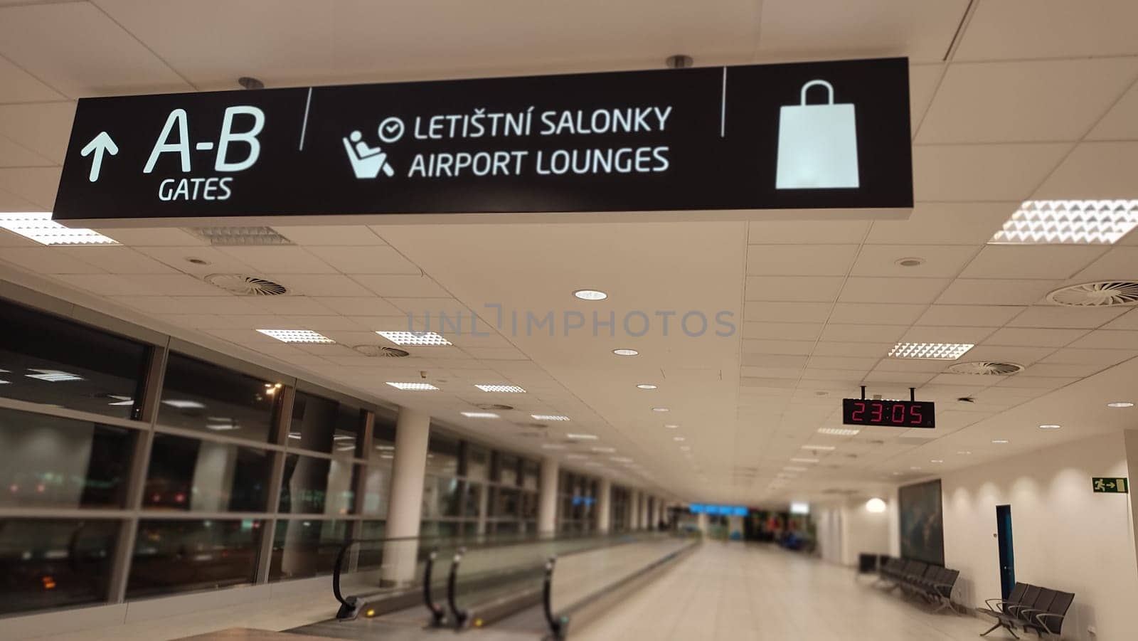October 26, 2024 Prague Czech Republic, Vaclav Havel Airport, escalator, terminal lobby. High quality photo