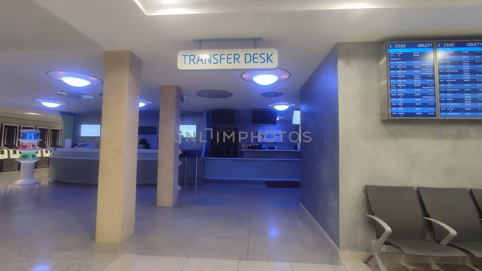October 26, 2024 Prague Czech Republic Europe, Vaclav Havel Airport, transfer desk for tourists in the lobby waiting for a flight. High quality photo