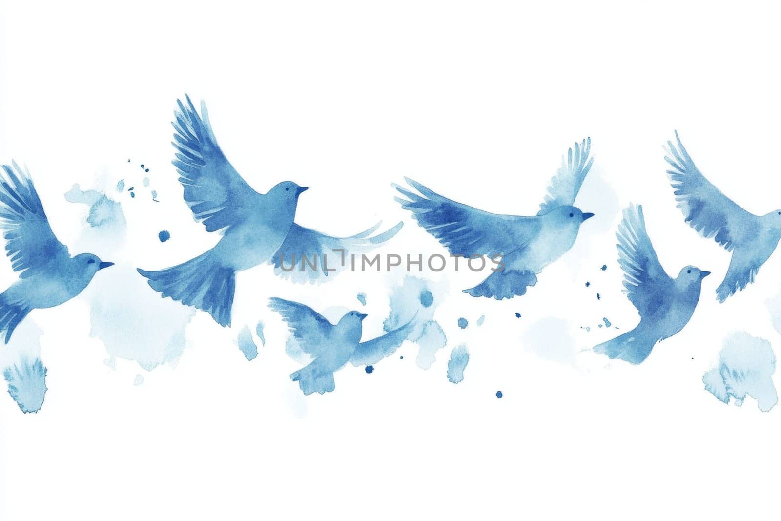 A flock of birds drawn with blue paint. High quality photo