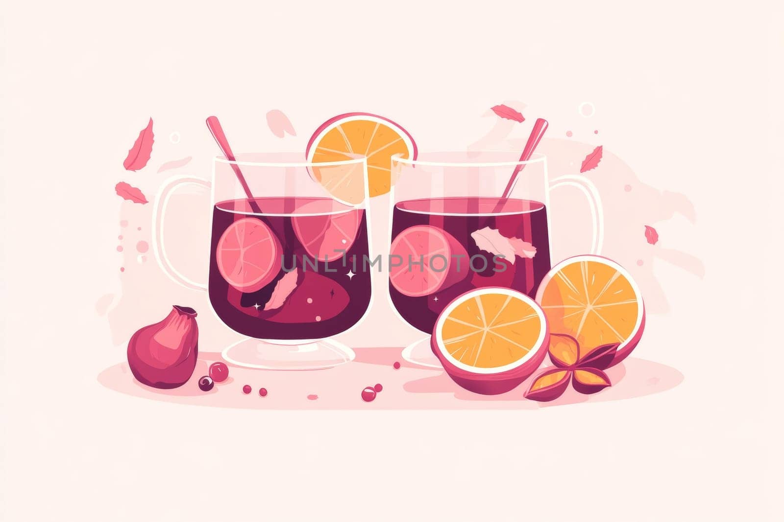 Image of two glasses of mulled wine on a light background. High quality photo