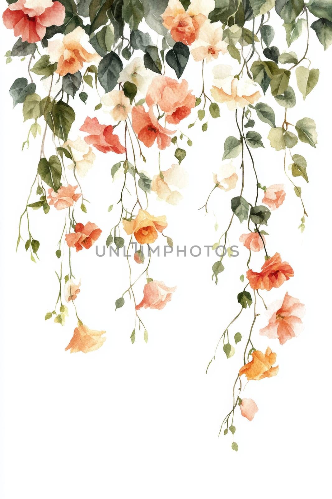 Flowers painted with watercolors on a white background. High quality photo