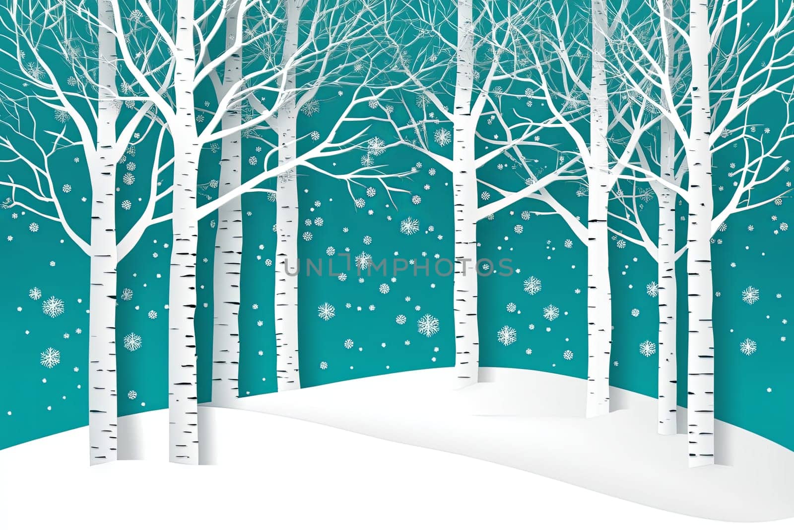 Image of birch forest in winter on blue background. High quality photo