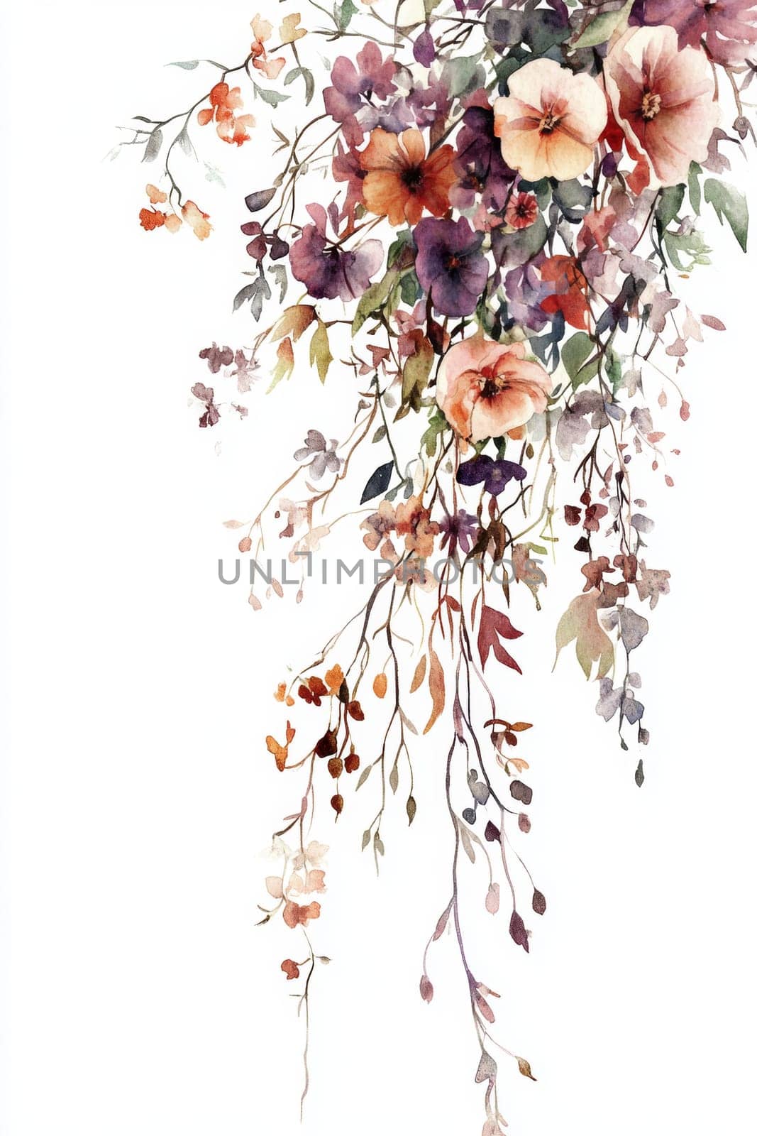 Flowers painted with watercolors on a white background. High quality photo