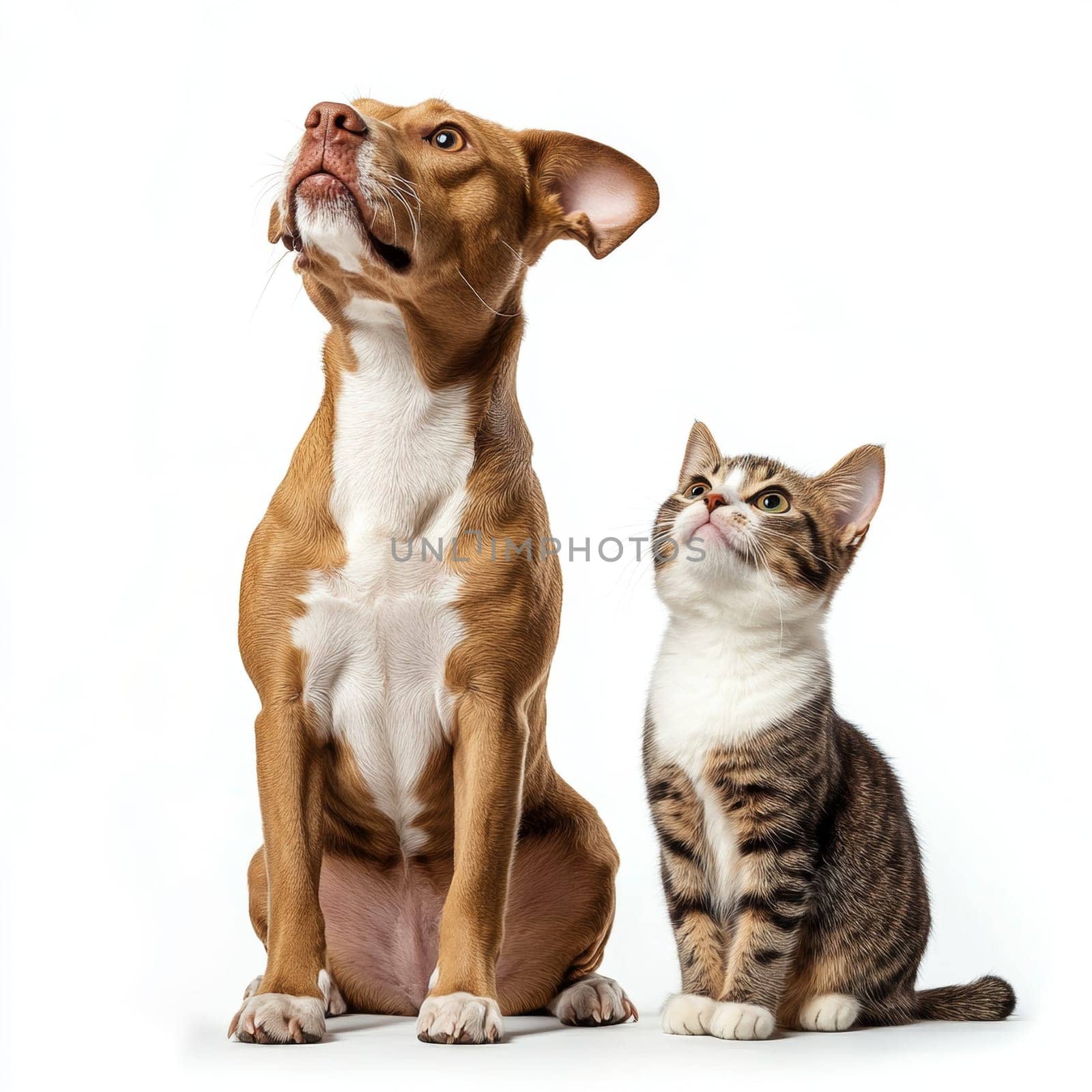 Colored image of a cat and a dog on an isolated white background. High quality photo