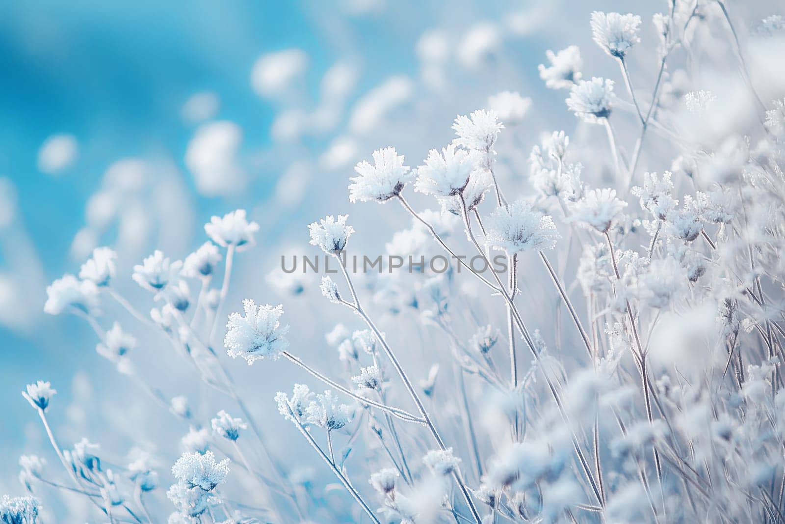 Delicate blue flowers covered with frost. Night frosts. Early winter. High quality photo