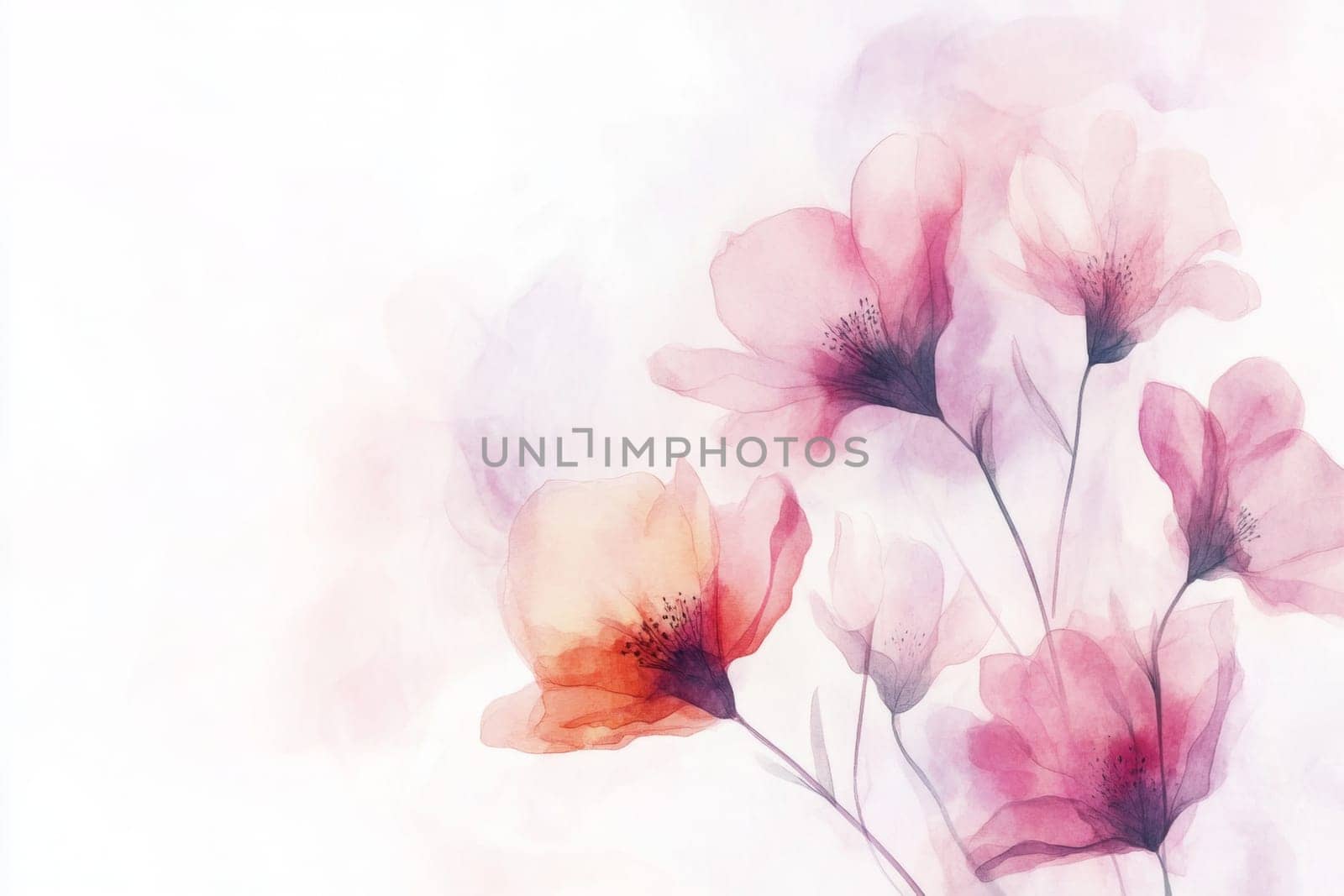 Flowers painted with watercolors on a white background. High quality photo