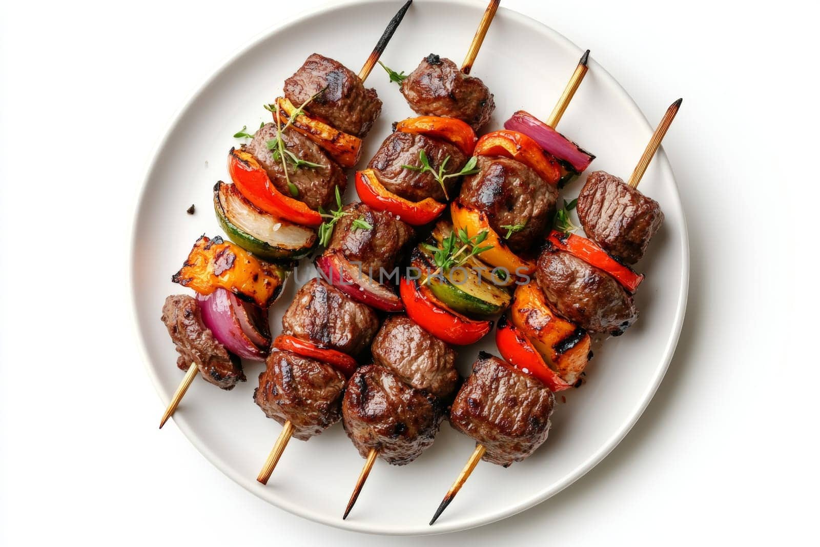 Shashlik on a plate. Top view. High quality photo