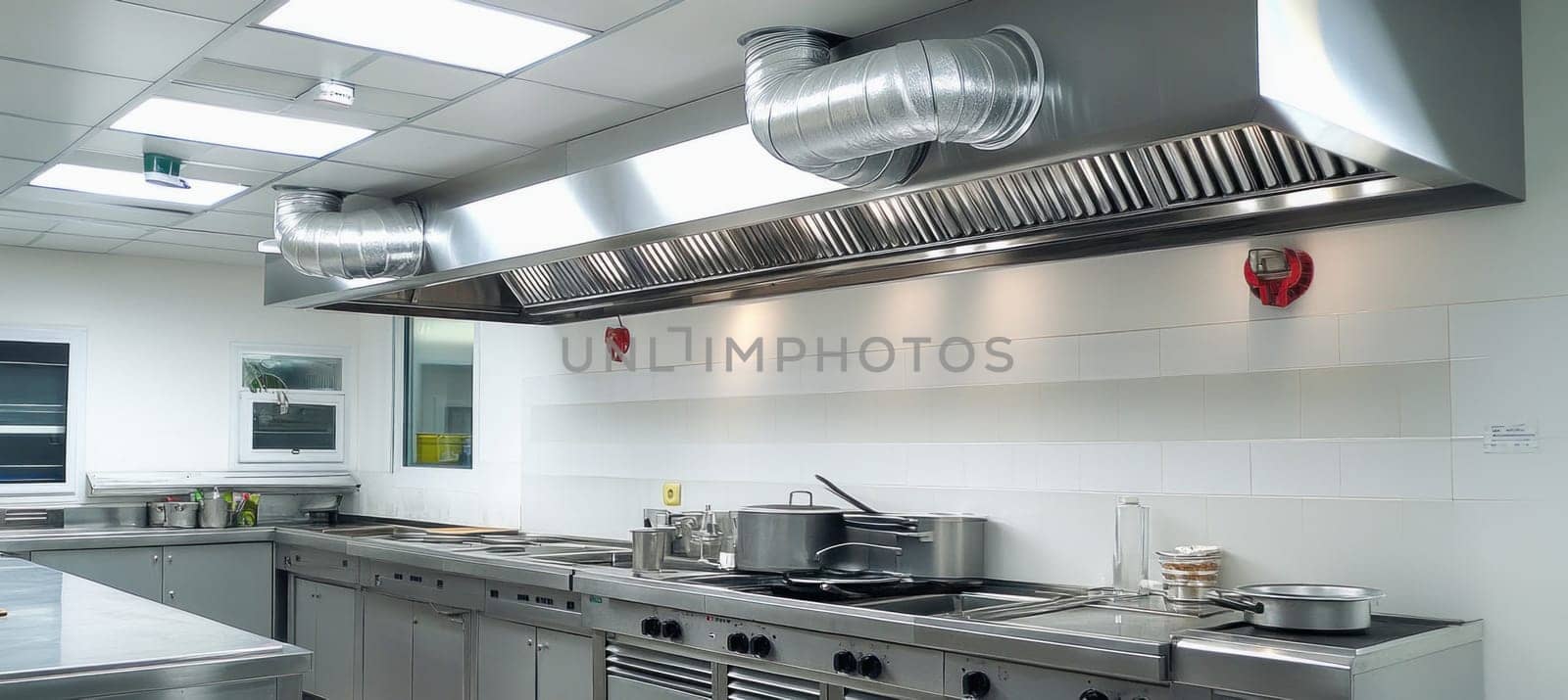 Professional exhaust hood and ventilation system ensuring clean air and safety in a modern restaurant kitchen
