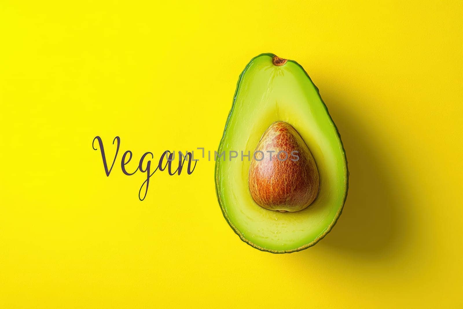 Fresh avocado half presenting vegan lifestyle on vibrant yellow background