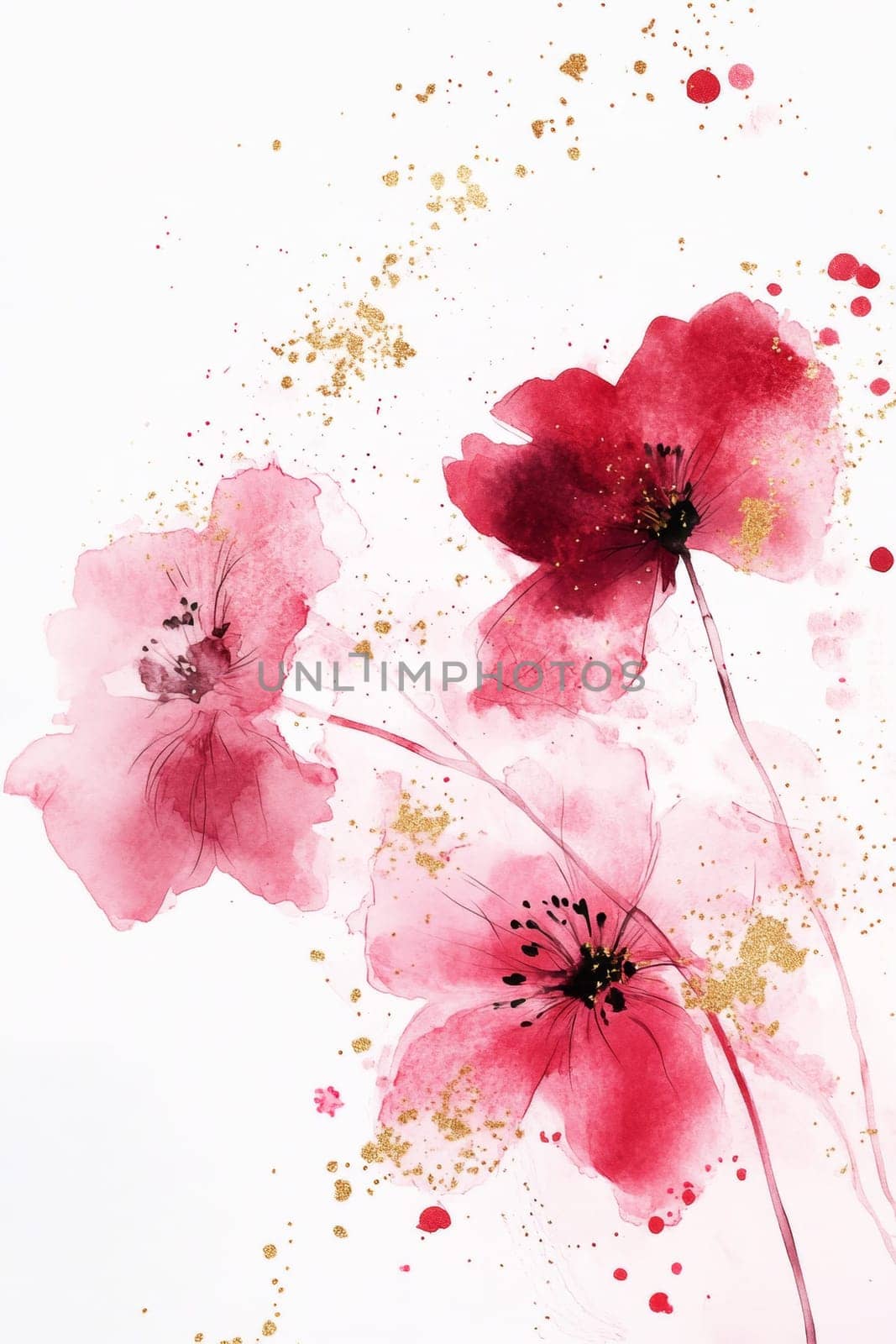 Flowers painted with watercolors on a white background. High quality photo
