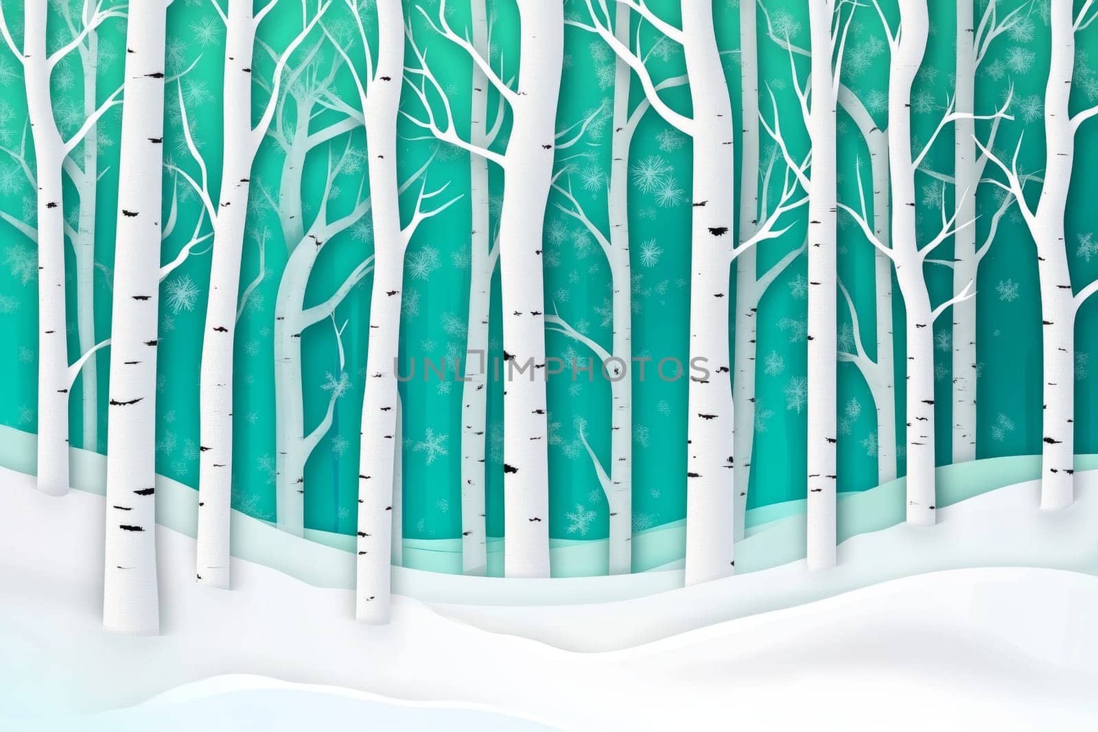 Image of birch forest in winter on blue background. High quality photo