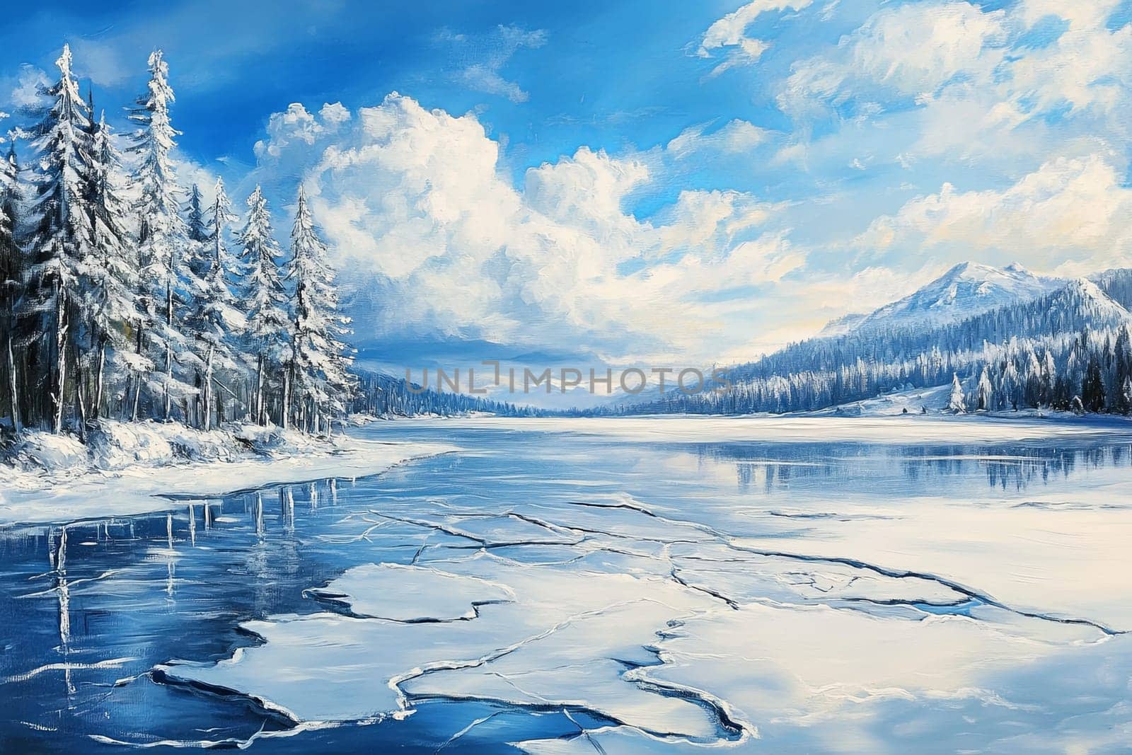 Mountain lake in early spring, thaw, drifting ice. High quality photo