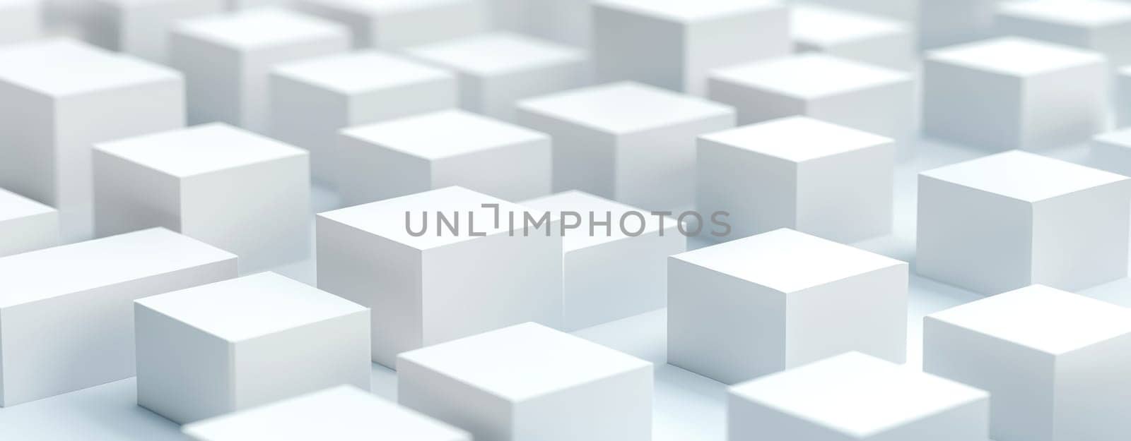 Minimalistic white cubes create modern and clean aesthetic.