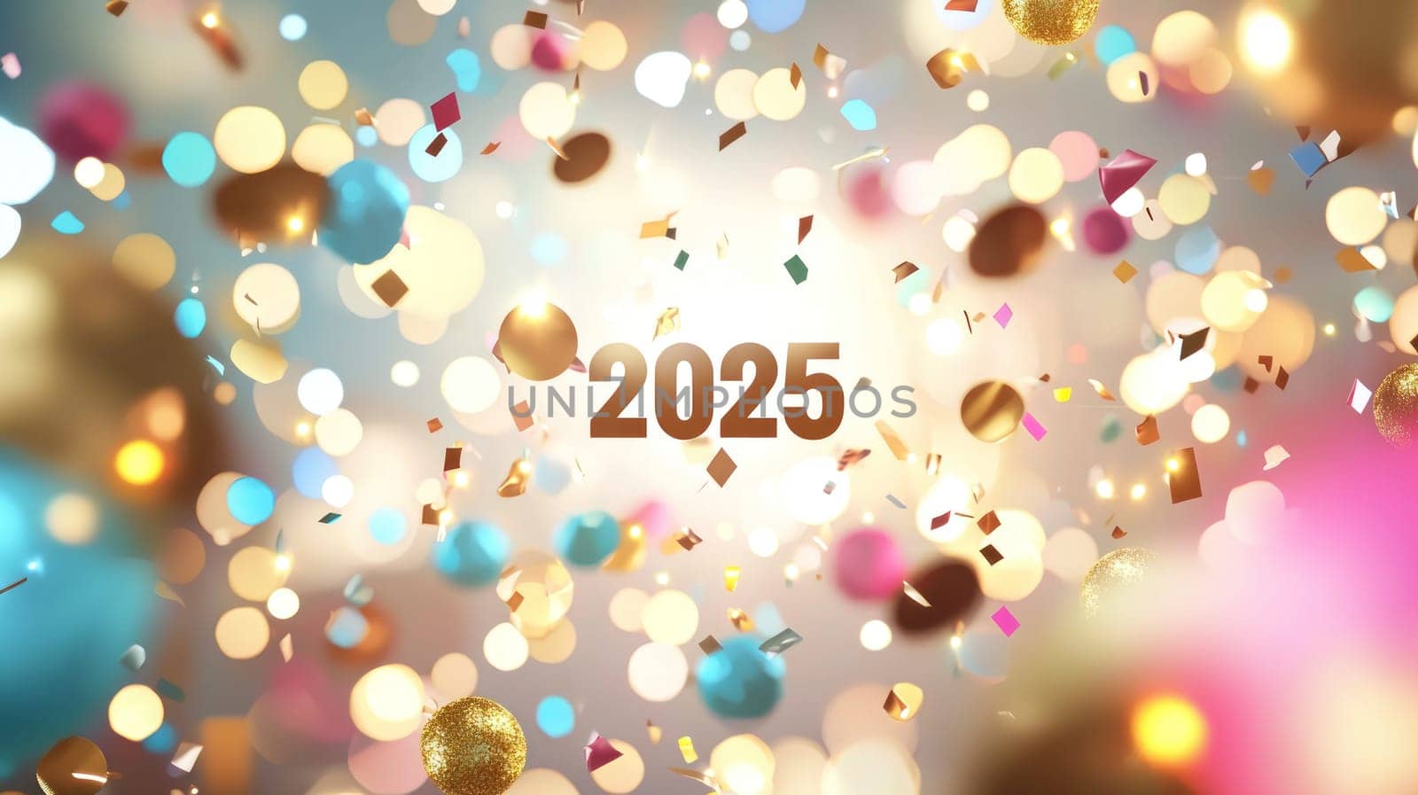 Celebrating vibrant arrival of 2025 with colorful confetti and festive elements.