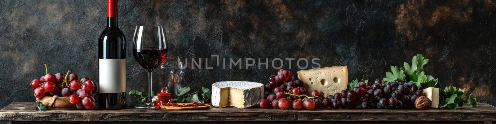 Elegant wine and cheese arrangement for gourmet dining and entertaining.
