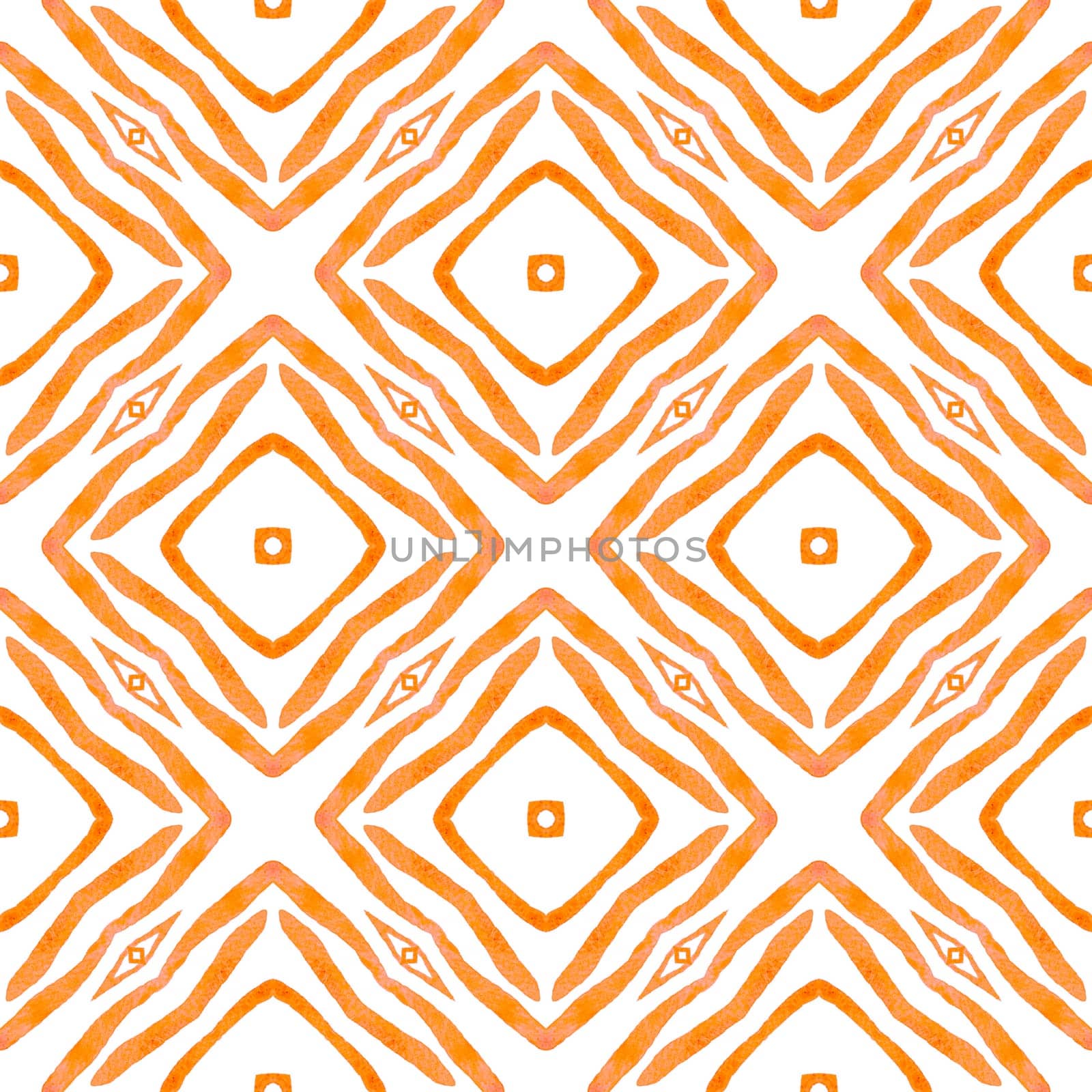 Hand drawn green mosaic seamless border. Orange dazzling boho chic summer design. Mosaic seamless pattern. Textile ready quaint print, swimwear fabric, wallpaper, wrapping.
