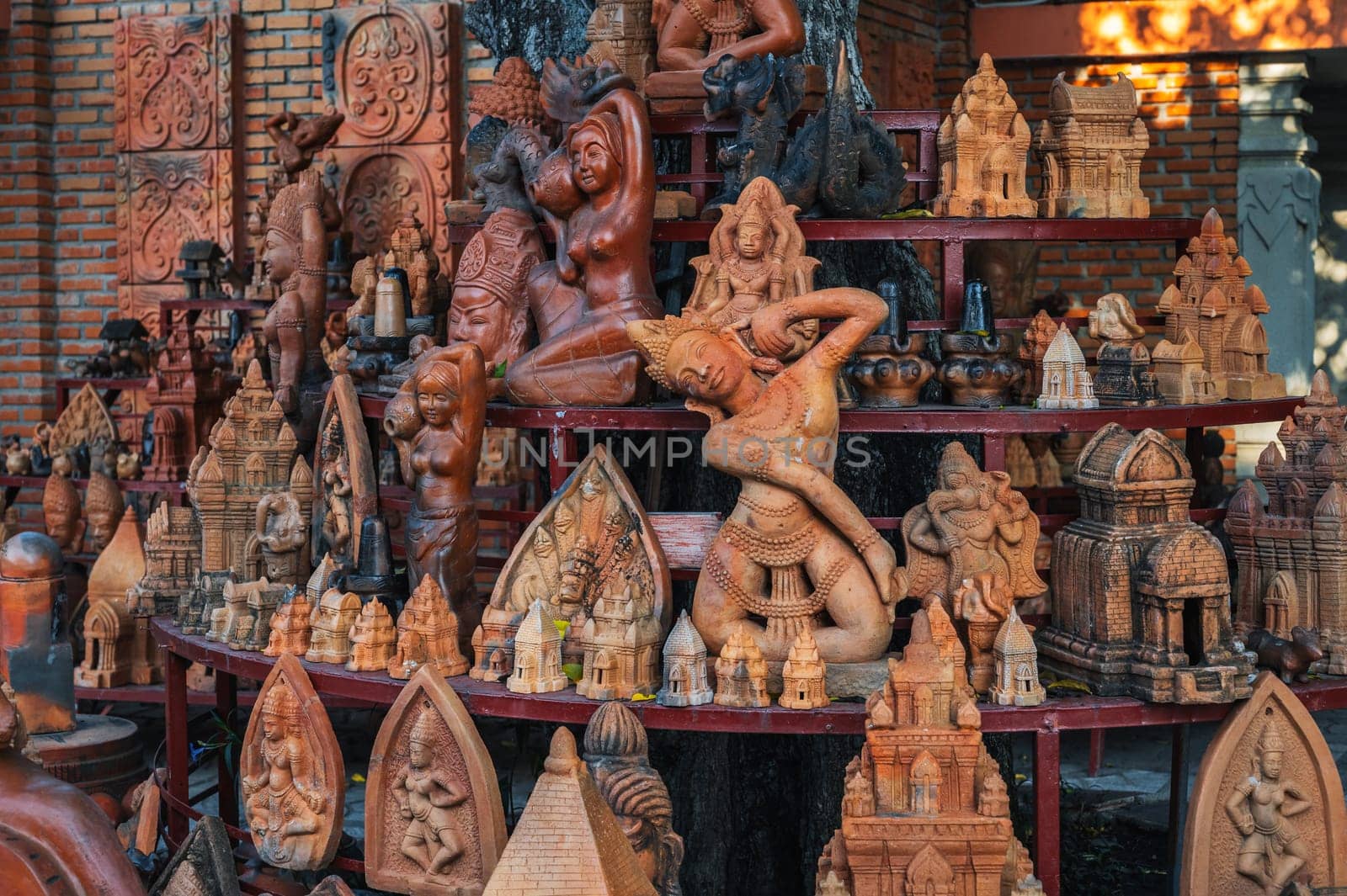 Traditional clay pottery at the Buddhist souvenir shop at the Po Nagar Cham Towers of in Vietnam in Asia