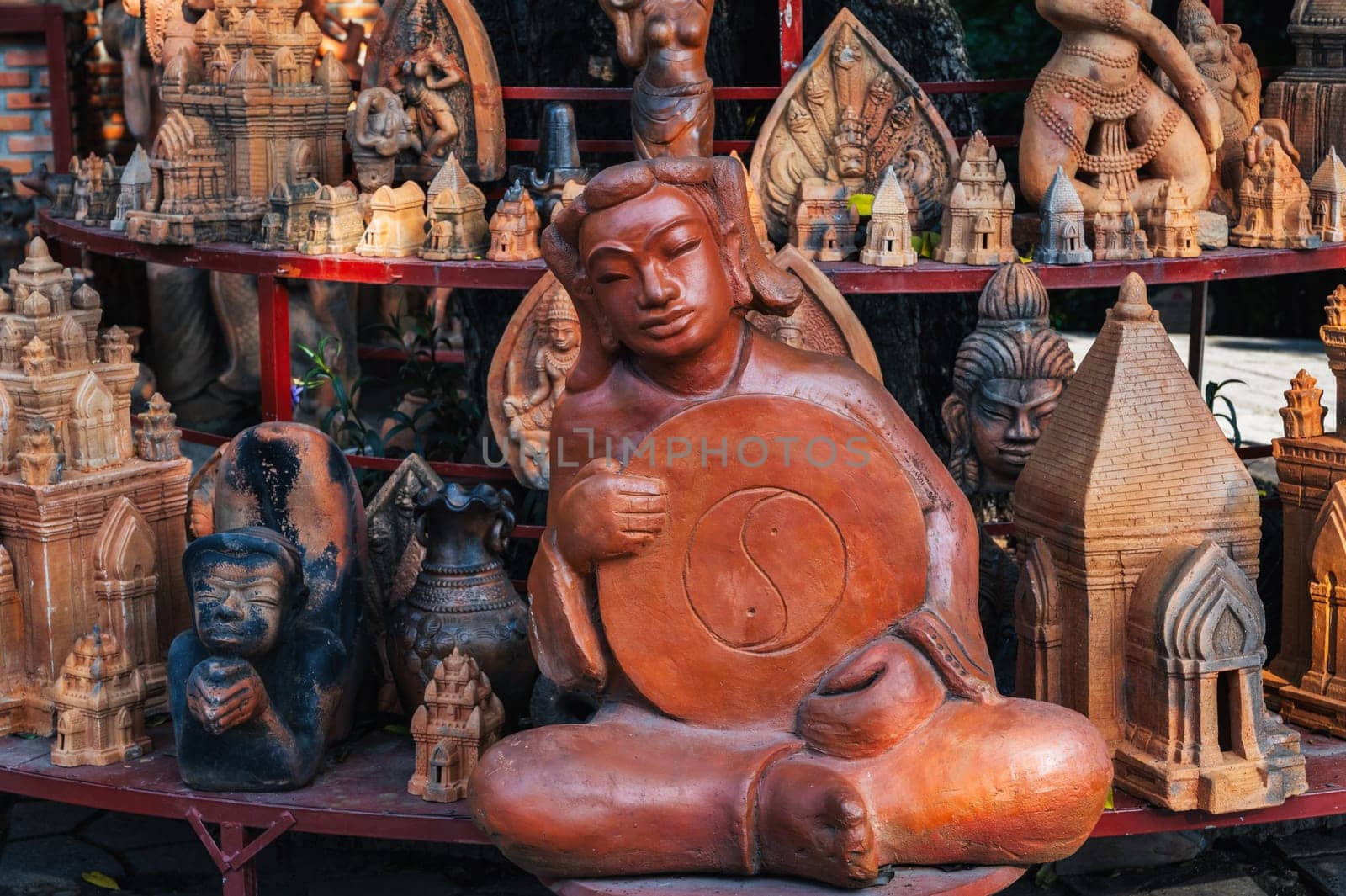 Buddhist religious clay figurines and pottery on the Po Nagar Cham Towers in Nha Trang in Vietnam