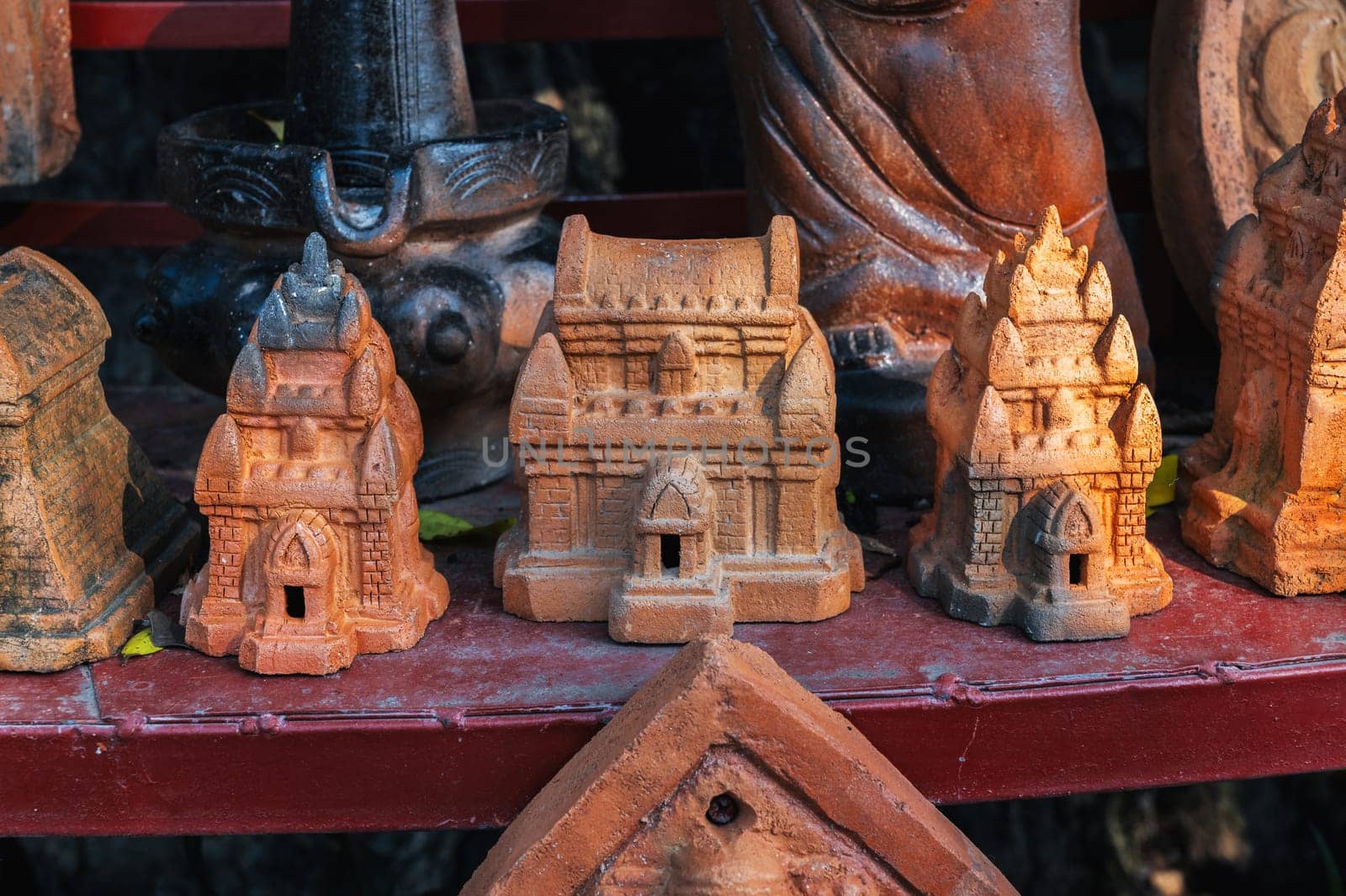 Clay figurines and statuettes of Po Nagar Cham Towers in a souvenir shop in Nha Trang in Vietnam in Asia