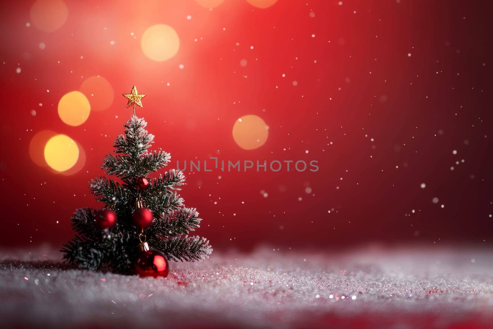 A red holiday background with an empty space for text, Christmas decorations ornament concept..