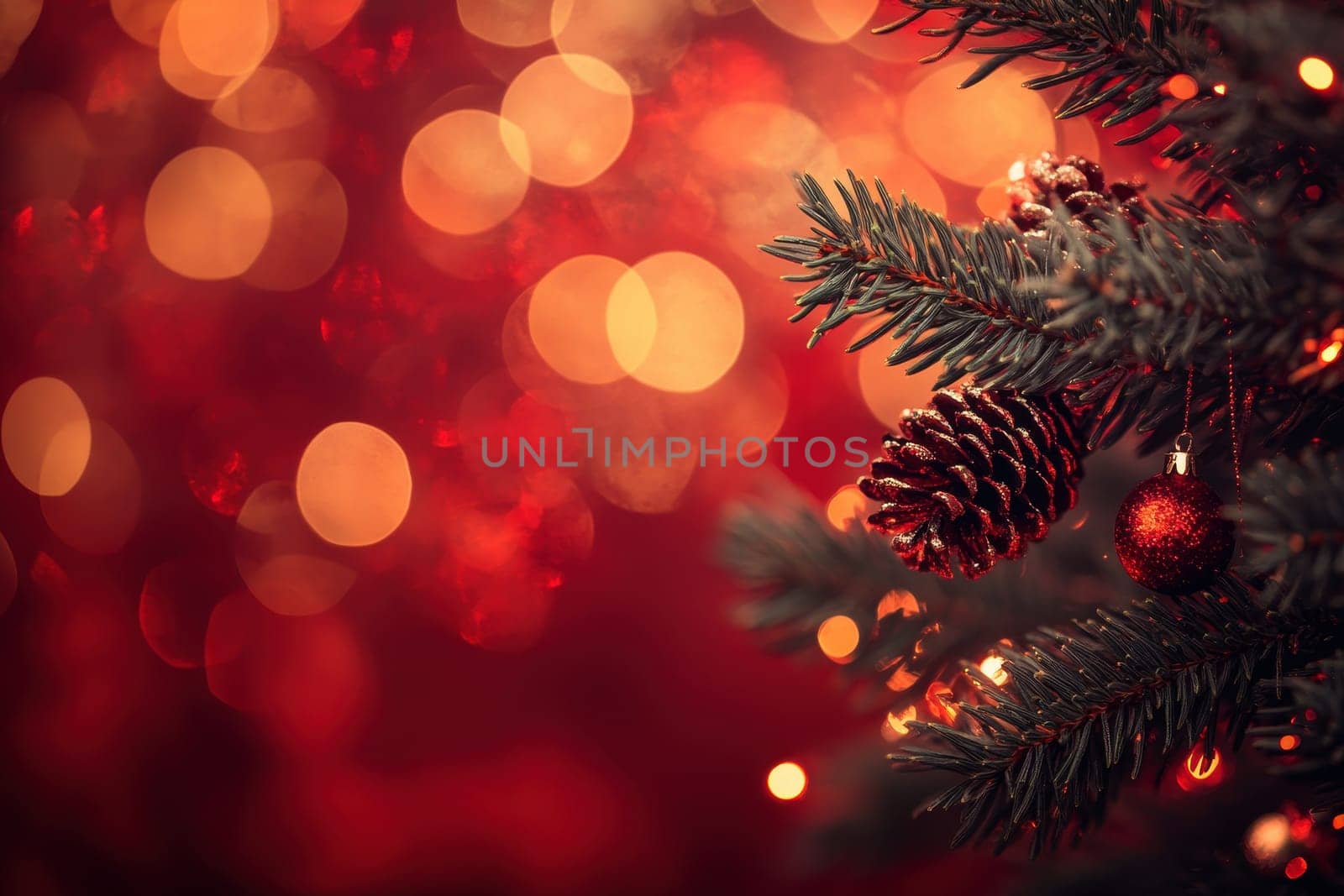 A red holiday background with an empty space for text, Christmas decorations ornament concept..
