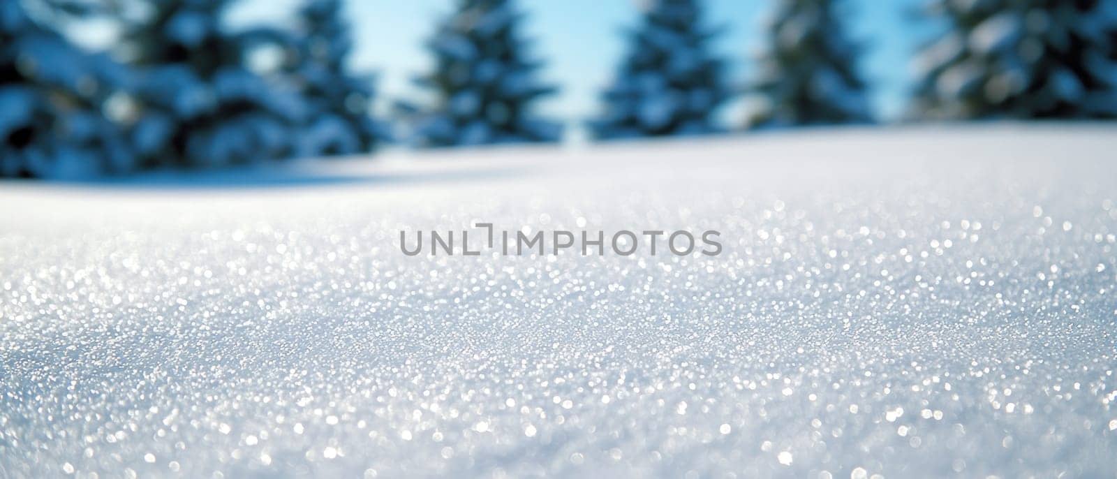 serene snow covered field glistens under sunlight, creating magical winter scene.