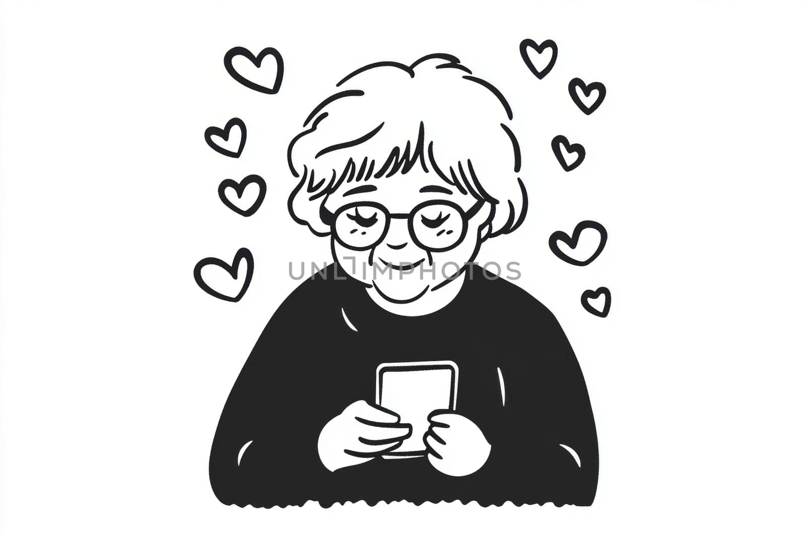 An elderly woman with a phone in her hands on a white background. High quality photo