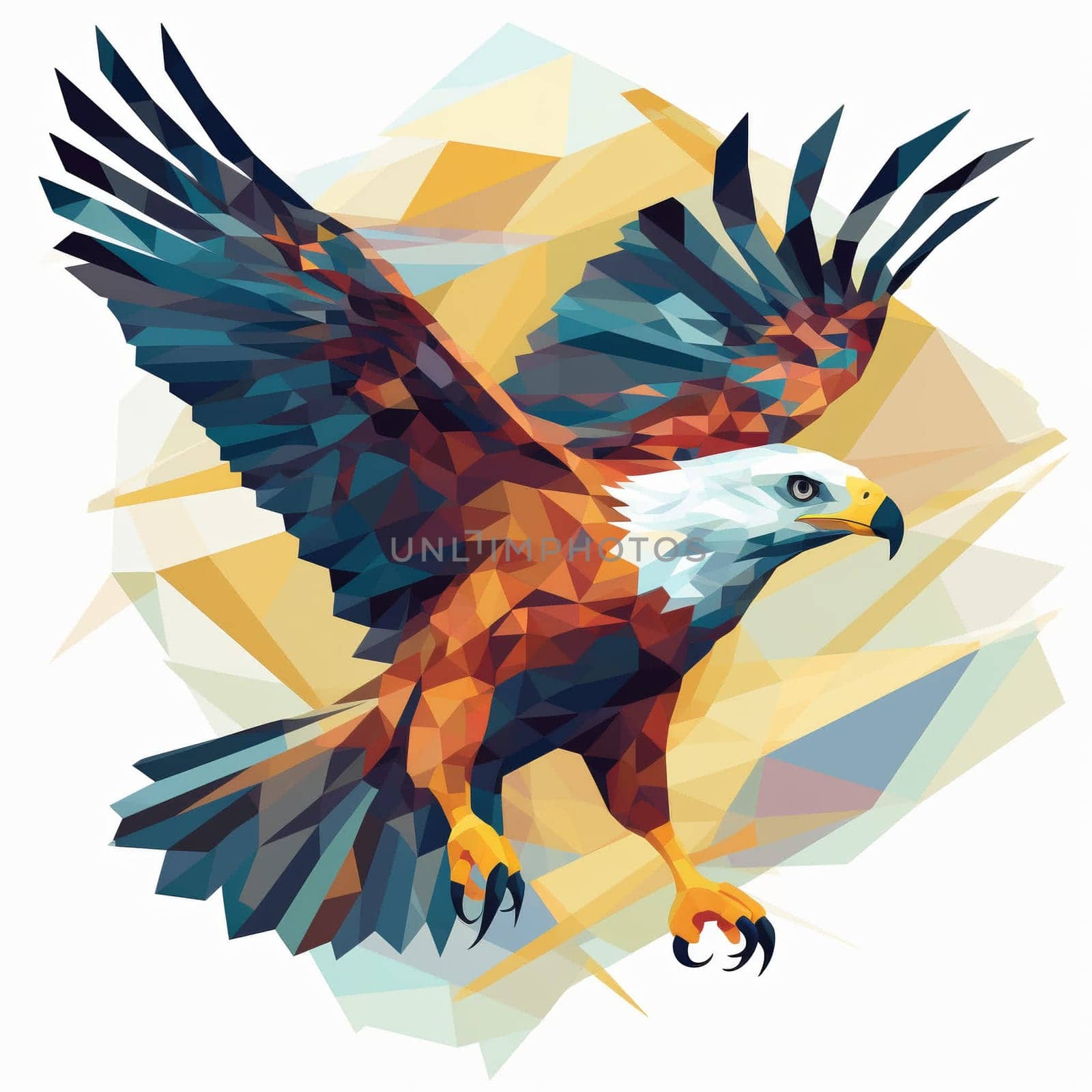 Polygonal multicolor image of a flying eagle