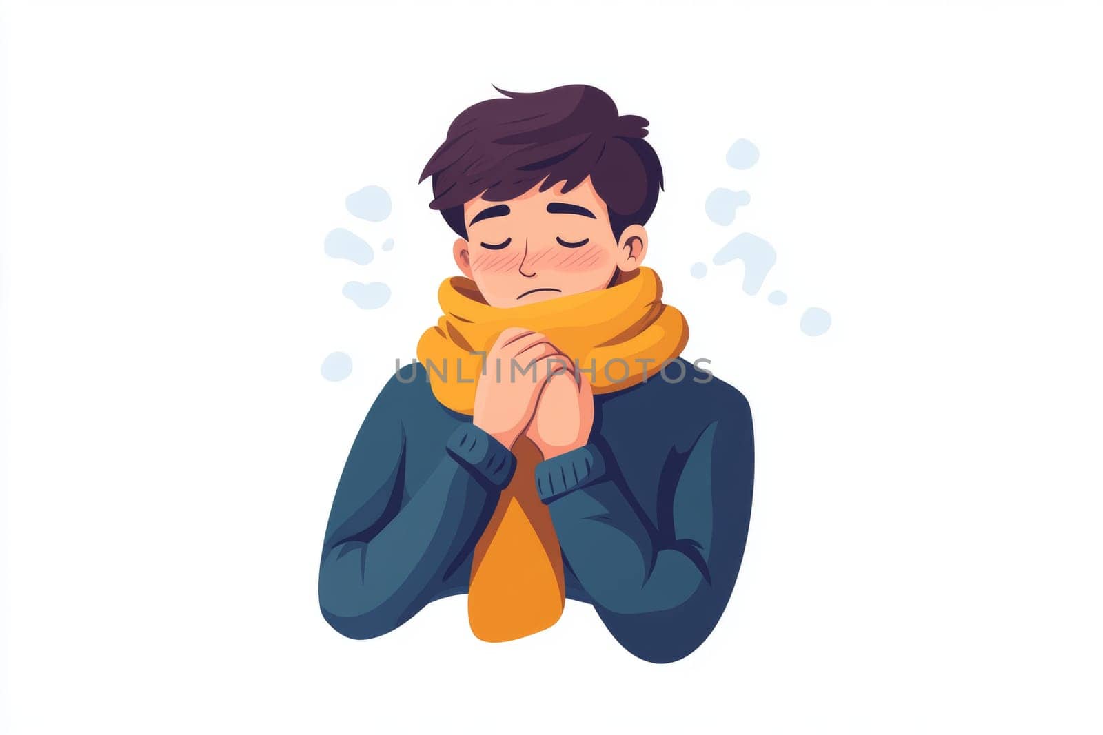 The sad man is dressed in warm clothes and a woolen scarf. A man has a cold, experiences autumn depression, and is depressed. High quality photo