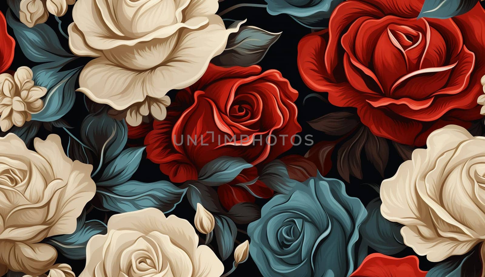 Seamless pattern tile background flowers and floral leaves plants. High quality photo