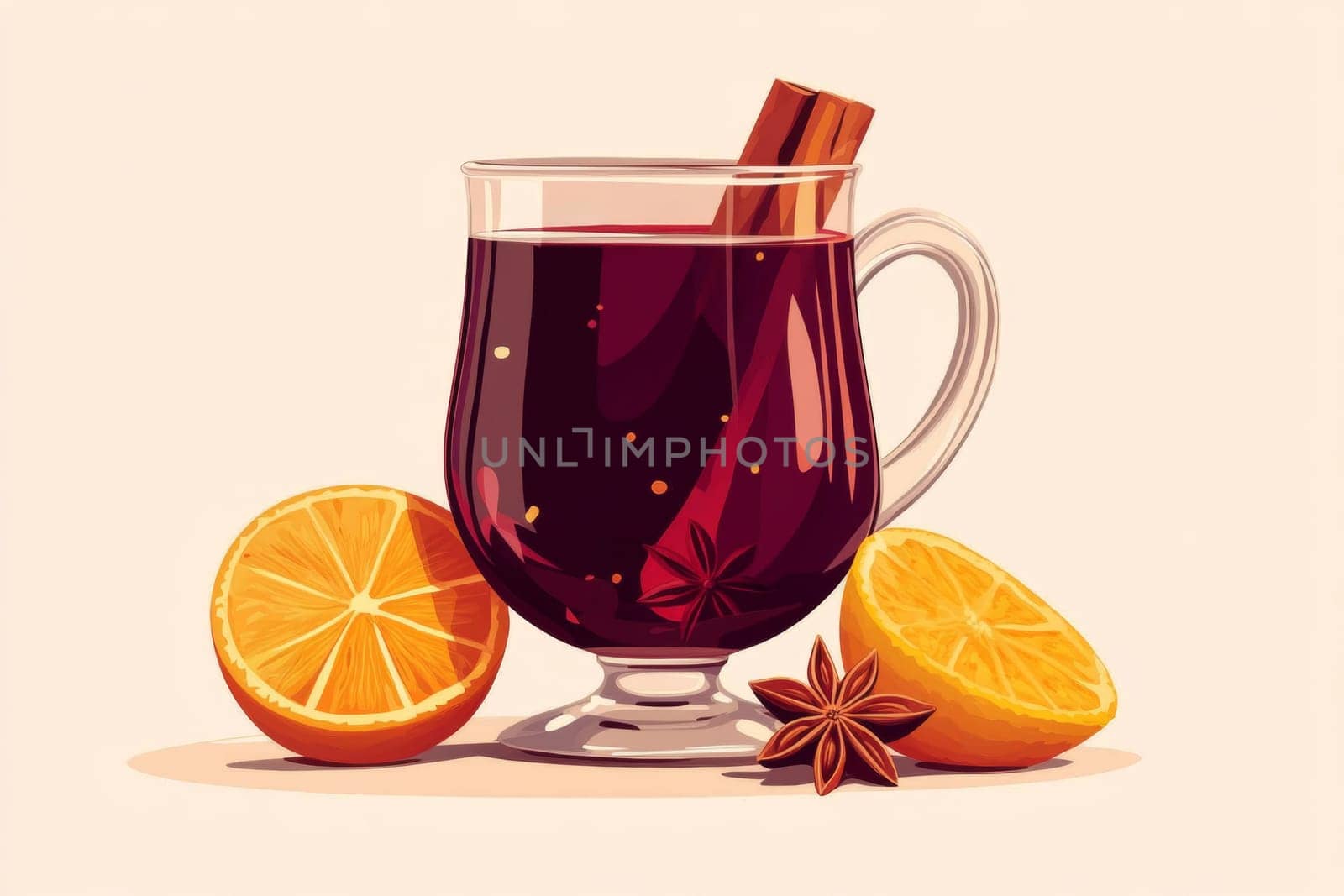 Image of a glass of mulled wine in warm tones. High quality photo