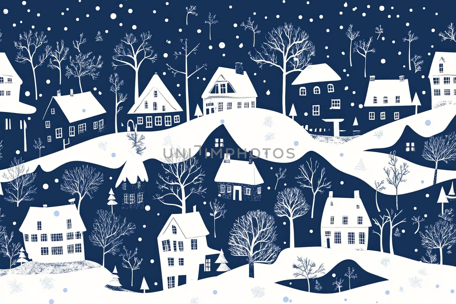 Winter snowy town at night. High quality photo
